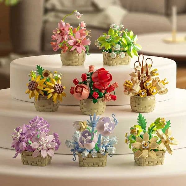 Red Rose Flower Baskets Sunflower Building Blocks Eternal Flower Girl Desktop Ornaments Decorations Toys L260513OETT