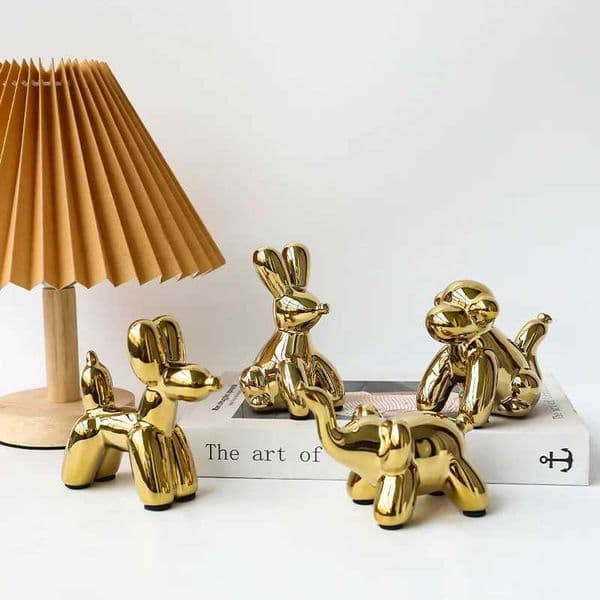 Nordic Golden Dog Rabbit Figurine Ceramics Balloon Animals Figurines Desk Ornament Home Room Decoration Crafts T260512