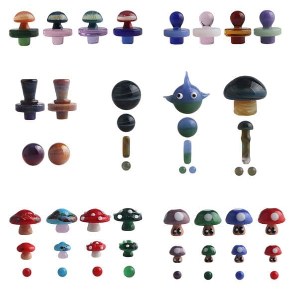 Beracky 9 Styles Glass Caps Glass Marble Set/ US Color Top Cap for Terp Slurper Banger/Beveled Edge Quartz Banger Nails