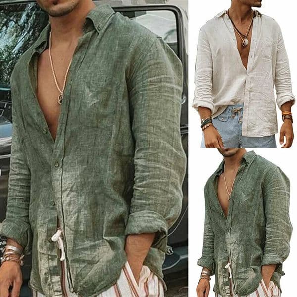 Summer MenS Casual Cotton Linen Shirt Long Sleeve Loose Blouse Button Breathable Top For Men 260512