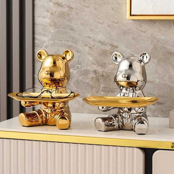 Bear Storage Tray Ceramic Cartoon Piggy Bank Keys Jewelry Desktop Organizer Holder Luxury Living Room Home Decoration T260512