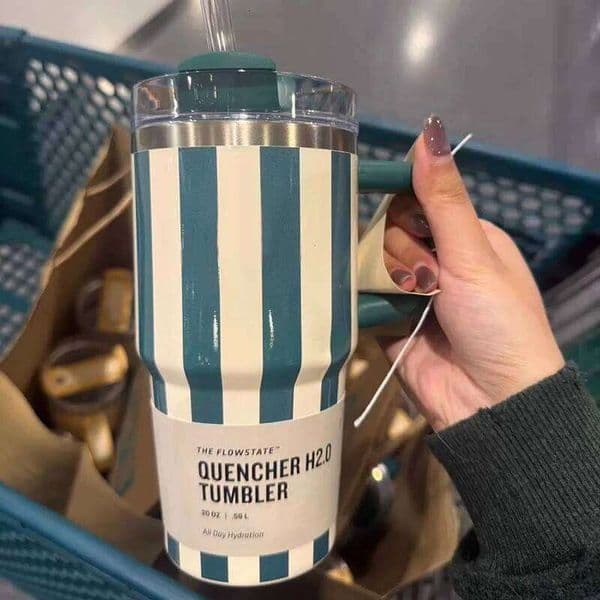 20oz retro striped Bingba cup, stainless steel vacuum thermos with handle, car large-capacity coffee cup J260513