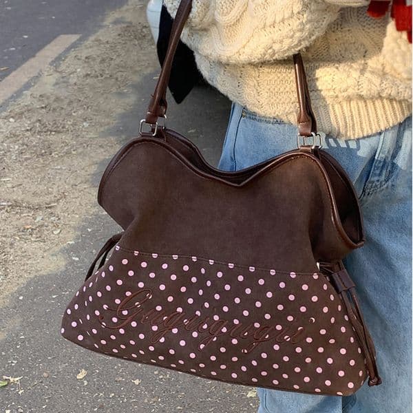 Womens Shoulder Bag Y2k Fashion Sweet Polka Dot Handbag Korean Casual Versatile Leopard Print Brown Frosted Tote Bags w260512