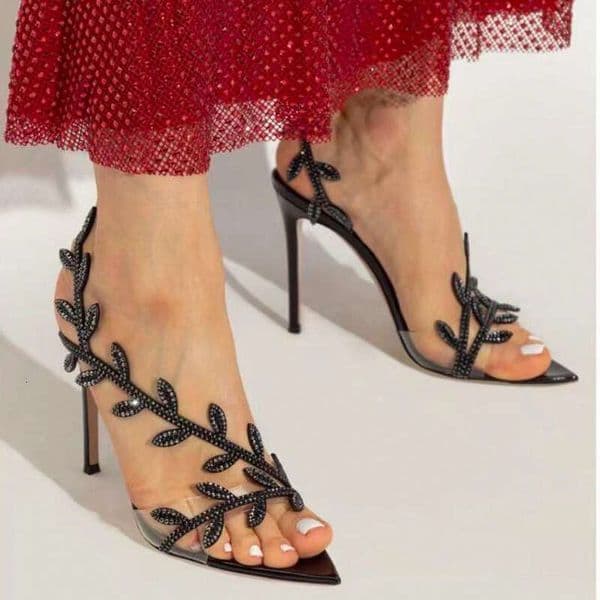 Women Wedding 2026 Pointed Rhinestone Leaf Stiletto Sandals Autumn New Fashionable Elegant High Heels