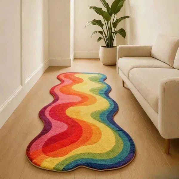VIKAMA Gradient Wave Rug Warmth-Retaining Non-Slip Bedroom Entrance Bedside Mat Living Room Sofa Rug Home Decor T260512