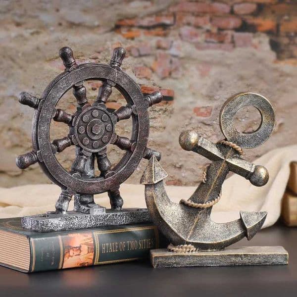 Vintage Style Resin Decorations of Ship Anchors and Wheels Artistic Craft for Home Decor Bar or Coffee Shop Display T260512