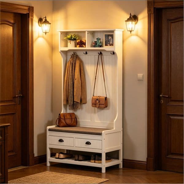 Multifunctional Design Entryway Hall Tree Chic Hall Tree Sturdy Coat Rack Stand