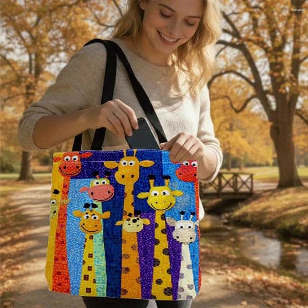 Shopping Bags Women's Giraffe Print Tote Bag For Pouch Cute With Transfer Durable Handbag Shoulder Strap