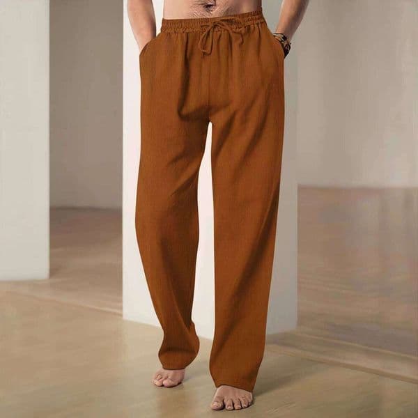 Solid Color Men Pants Minimalist Basic Casual Drawstring Trousers Thin Plus Size Loose Straight Leg Pant 26W0513