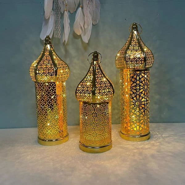 1PC Moroccan Golden Hollow Iron Lantern Ramadan Home Decoration Light Ornaments Gold Lanterns Crafts 260512