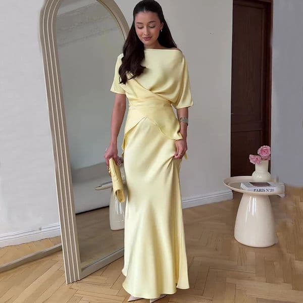 Ticketsx Yellow Irregular Skirt Set Womens Lace Up Skew Collar Top High Waist Mermaid Lady Summer Sexy 260513