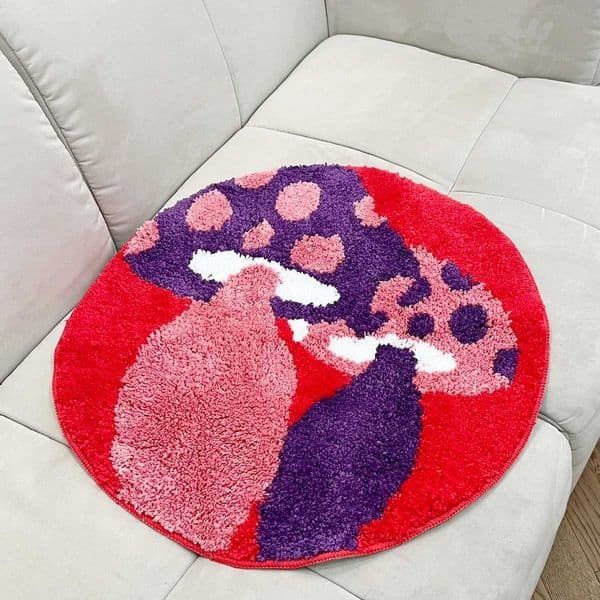 Red Psychedelic Mushrooms Tufted Rug Anti-Slip Trippy Bedroom Handmade Flocking Rug Carpet Living Room Entrance Rug Home Decor T260512