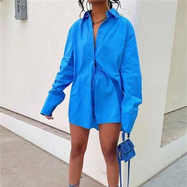 Women Tracksuits Shirt With Mini Shorts Cotton Two Pieces Sets Fashion Clothing Outfits Women Blouses Fashion Tracksuits 260509