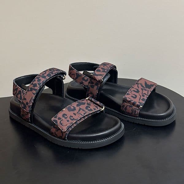 Round toed Women thick soled Sandals 2026SS New Designer Womens flat Mule Hook Loop design canvas leather upper TPU rubber outsole Outdoor beach vacation Lady shoes