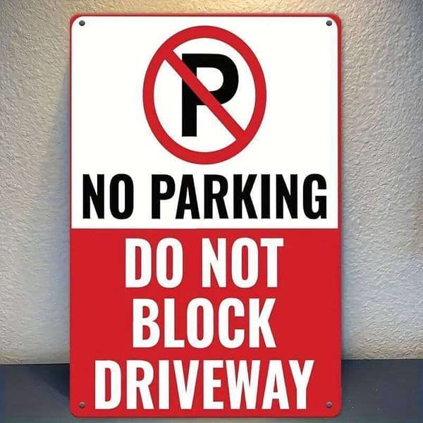 "No Parking Do Not Block Driveway" Metal Sign - Retro Wall Decor for Home, Garage, Outdoor, Bar, Street, Perfect Room Acce 26Y0513