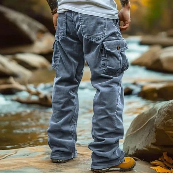 Men Cargo Pants Midrise Solid Color Corduroy Trousers with Multi Pockets Retro Style Casual Long 260509