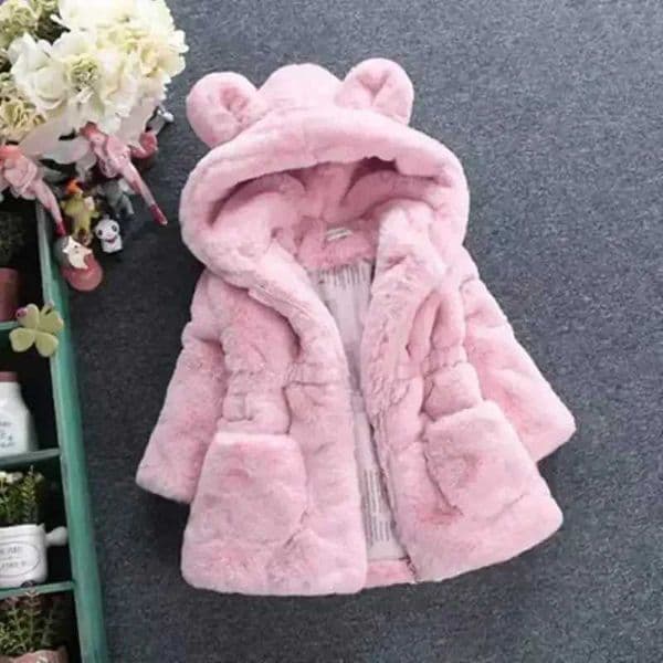 Winter Girls Coat Furry New Hooded Bear Solid Color Long-sleeved Coat Thick Warm Cute Girls All Fashion ShawlL260513M333
