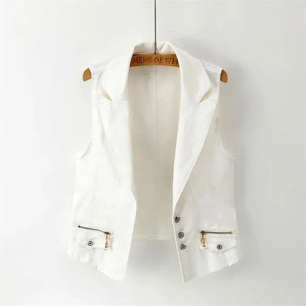 Womens Denim Vest Ladies White Jean Jacket Fashion Waistcoat Summer Coat Outwear S5XL 260511