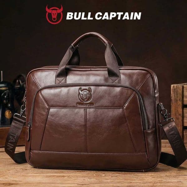 BULLCAPTAIN Mens Genuine Leather Briefcase 156 Inch Laptop Bag Business Office Handbag Large Capacity Shoulder Messenger Bag H260513
