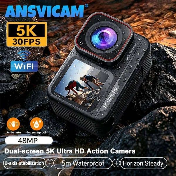 ANSVICAM 5K Dual Screen Action 4K60fps 6-Axis Stabilization Bare Metal Waterproof Sport Camcorder Wifi Helmet Vlog Camera 26L0513