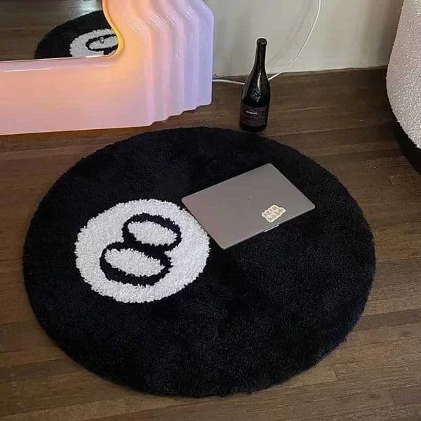 Plush Black 8 Ball Rug Creative Soft Anti-slip 8 Ball Carpet Round Skin Friendly 8 Ball Mat Hoom Decor T260512