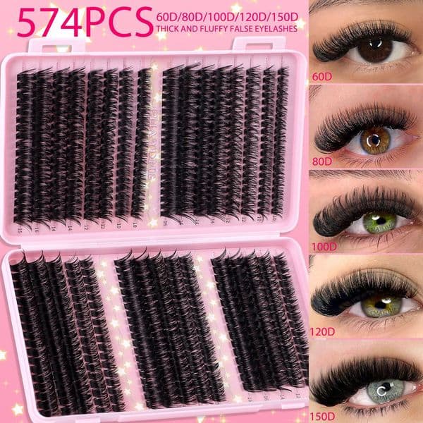 DIY Cluster Lashes Kit - Fluffy Wispy Individual Eyelashes Soft Lightweight, Volume DIY Eyelash Extensions Kit with Lash Bond and Seal, Mixed Length Faux Mink Lashes