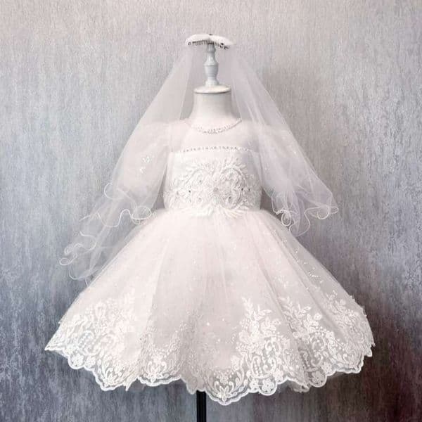 customized Kids Girls Wedding Dress with Headdress Dresses Fashion Children Girl party Bow clothing high quality h
