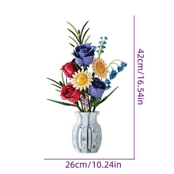 2025 Creative Puzzle Bricks Assembled Autumn Rose Flower Vase Building Block Set Children Collection Toy Boys Girls 787 PCS L260513O2Y3