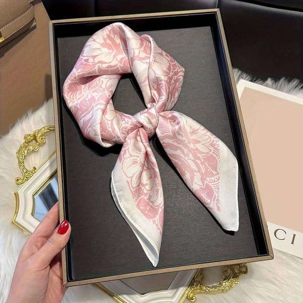 27.56inch Floral Print 70cm Square Beach Satin Scarf Casual Elegant Thin Breathable Neck Women Head Wrap Hair Scarves 26Y0513