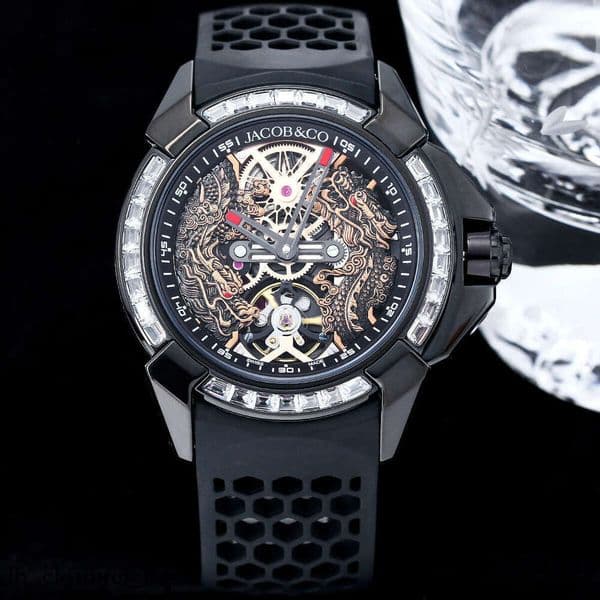 Jacob & Co Epic X Twin Dragons Luxury Mens Watch Divine Dragon Carved Skeleton 44MM 316L Stainless Steel Automatic Sapphire Crystal Luminous Waterproof f00