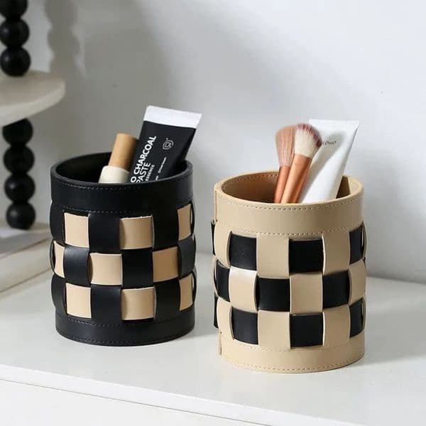 Luxury Designer Decor Custom Makeup Brush Bucket High-End Pen Holder & Desk Organizer - room Light Luxury Leather Storage Basket Decoration 14