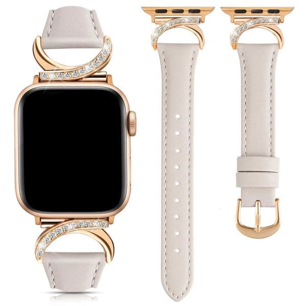 Suitable for Watch 11/10/9/8/7/6/5/4 moon-shaped rhinestone leather straps iWatch 40/44/41/45/42/46/49MM straps X260514