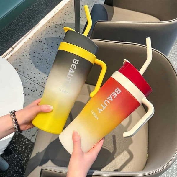 3pcs Set Gradient-Color Outdoor Sport Water Bottle with Straw Dual-Drink 1000ml-1500ml PortablePersonalized Mug Gym Car BottleT260514