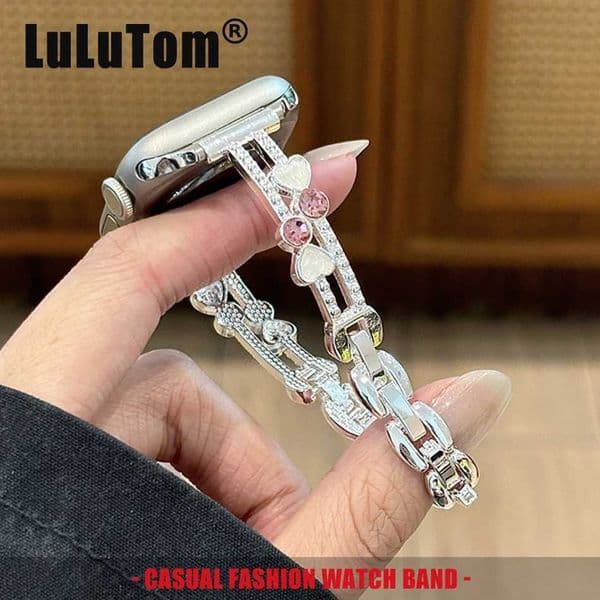 Shiny Heart Diamond Bracelet Band for Watch 11 10 9 8 7 6 SE Ultra Metal Strap for Iwatch Series 38 40 41 42 44 45 46 49mm X260514