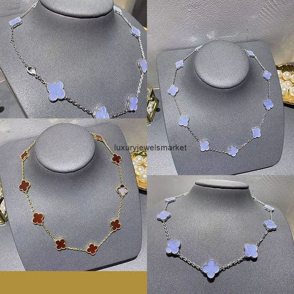 Vanly cleeffly High-end V gold four-leaf clover necklace for women white mother-of-pearl agate rose gold 10-flower collarbone chain fresh and sweet shell design