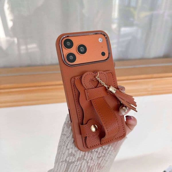 For iPhone 17 Air 16 E 15 14 Plus 13 12 Pro Max 11 17promax Luxury Leather Wrist Strap Holder Phone Case Wallet Card Bag Cover 26L0514