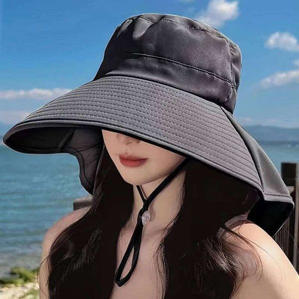 New summer ponytail with large brim sun visor women's neck protection fisherman's outdoor hat