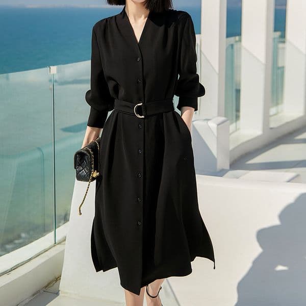 Triacetate little elegant high-end dress, 2026 spring-summer new women's mid-length black dress