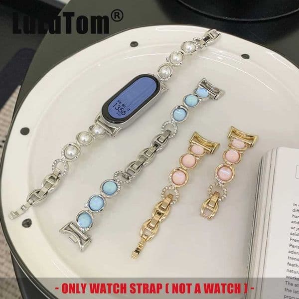 Strap For Mi B0 9 8 Pro Watchband For Miband 8Pro 9 Pro Luxury Beads Fashion Pearls Metal Bracelet WristbandJ260514