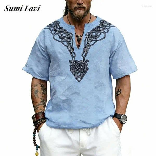 Men's T Shirts Casual Mens Short Sleeve V Neck Shirt Spring Summer Vintage Graphic Print T-shirts Men Daily Leisure Loose Breathable Tops