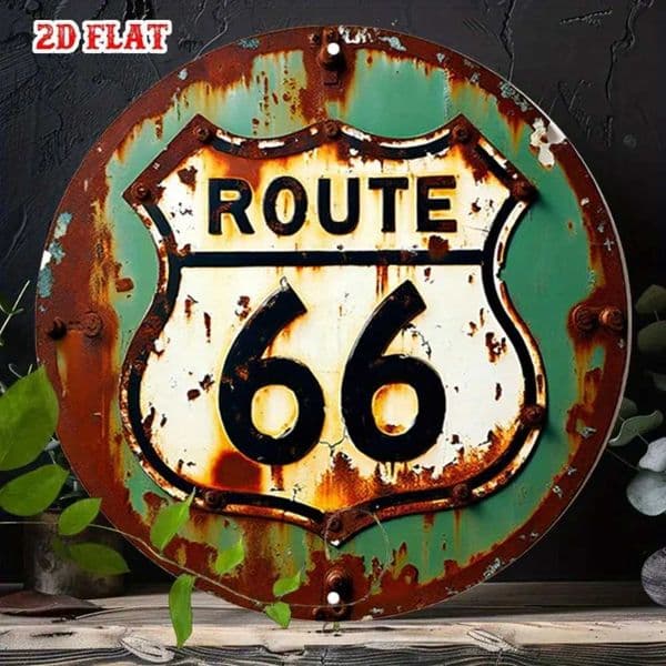 Vintage Route 66 Metal Sign Rustic Green White Weathered Aluminum Wall Decor for Home Garage Cafe 787x787 Inch C260514