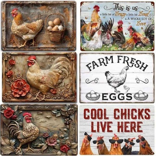 Charming Farm Chickens Vintage Metal Aluminum Signs Poster Beautiful Chicken Colorful Visual Effect Wall Art for Chicken Farm C260514