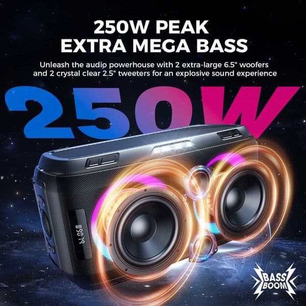 W-KING 250W PEAK Large Bluetooth Speaker Loudest/Massive 120dB/12 Custom Bass V53 Big Party Boombox Portable Speaker Wireless S260513BCLU