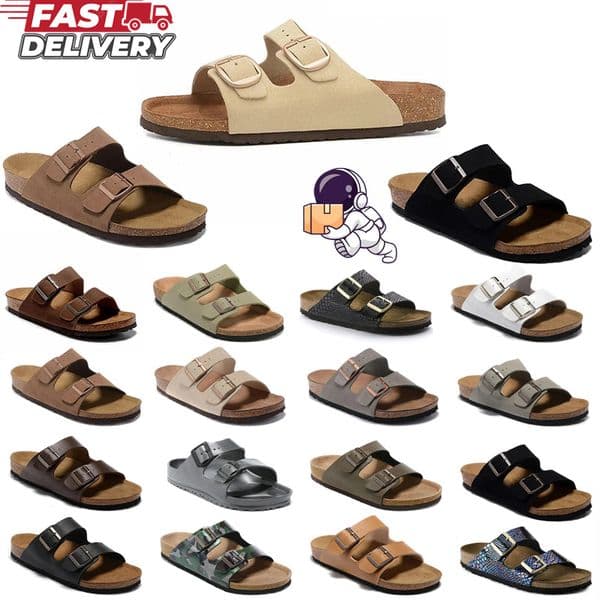 Designer Women Men Cork Clogs Flat Sandals Slip on Slippers Genuine Leather Spring Summer Beach Casual Shoes High Quality Favourite 35-46