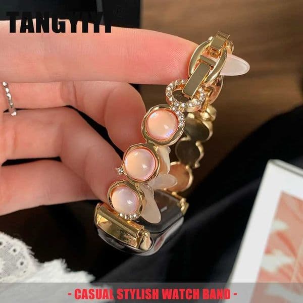 Luxury Aurora Beads Pearls Diamond Bracelet For Mi B0 8 9 Pro Metal Strap For Miband 9Pro 8 Pro Watch Band WristbandJ260514