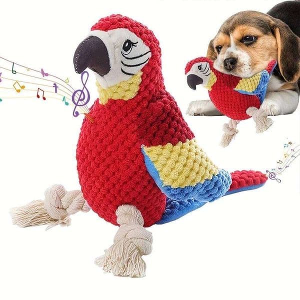 1Pc Durable Squeaky Parrot Chew Toy,Tear-Resistant Plush With Interactive Sounds,Dental Cleaning,Odorless-for All Dog Breeds 26W0514