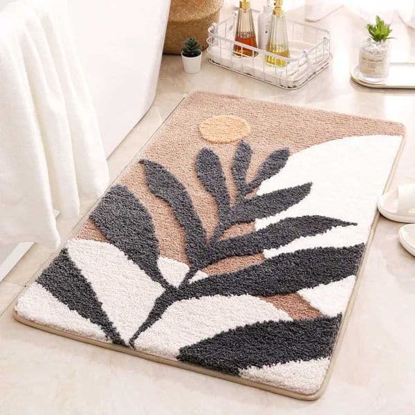 Non-Slip Bath Mat Rug Boho Plant Art Boho Abstract Leaves Bathroom Rug Absorbent Bathroom Rugs for Home Office 40x60cm 50x80cmJ260514