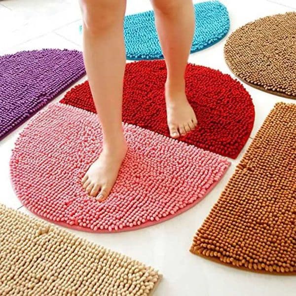 Semicircular Pet Mat Non Slip Water Absorbent Chenille Bath Mat Floor Carpet Shower RugJ260514