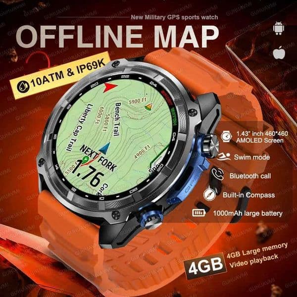 2025 Military Offline map 1000mAh Battery Smart Watch 4GB Big Memory GPS Navigation MP3/MP4 Player Swim Sports trackr SmartwatchJ260514