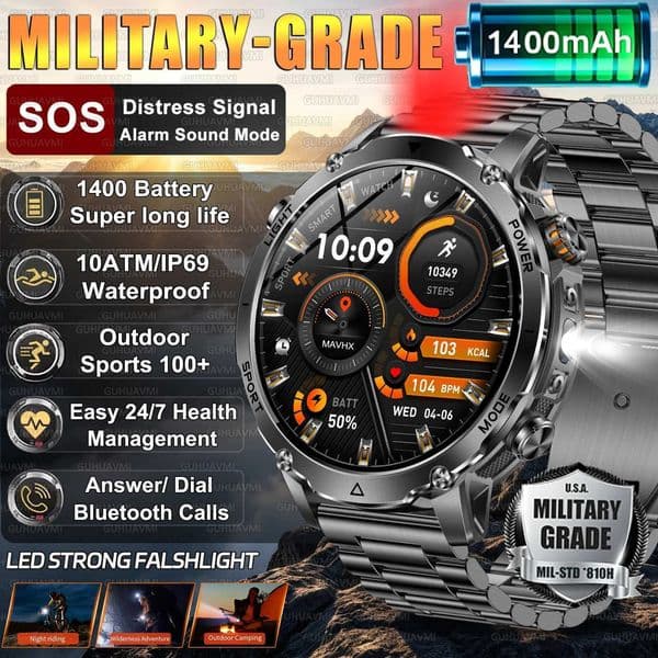 2026 New Military TANK SmartWatch call 10ATM Waterproof 1400mAh Battery rate monitoring Outdoor Sports Watch MenJ260514